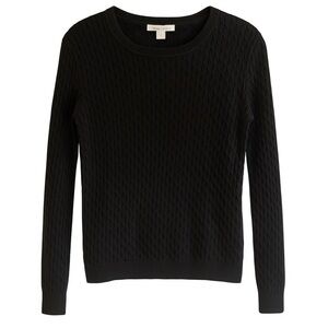 New Kate Hill Black Cotton Cable Knit Crewneck Sweater Long Sleeve Pullover M